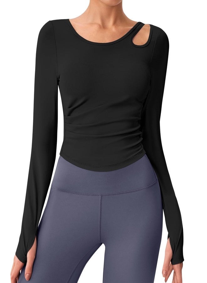 BMJL Womens Workout Tops Built in Bra Active Long Sleeve T Shirt Yoga Athletic Gym Clothes Ruched Fall Shirts 2025(M,Black - Image 1